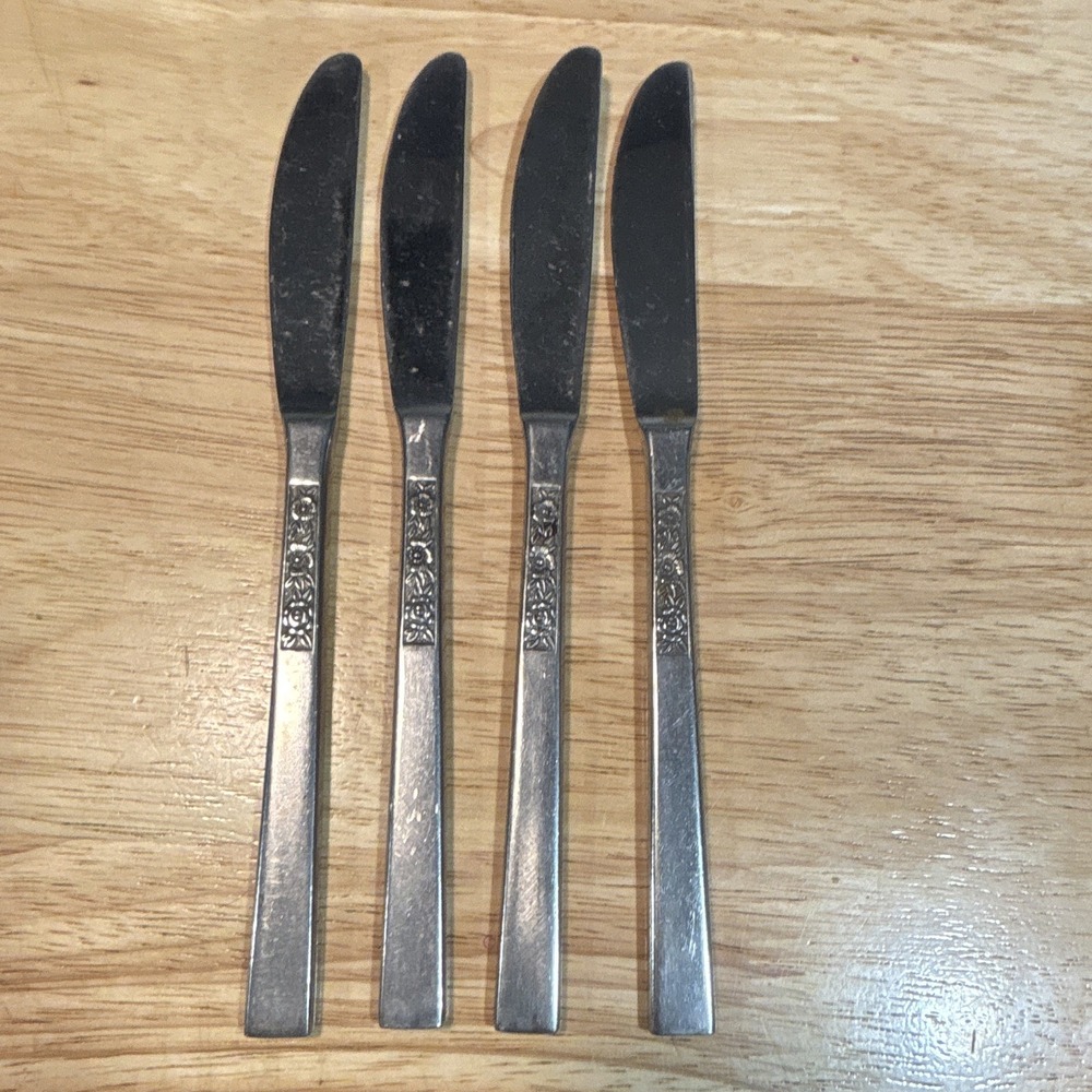 Stanley Roberts Stainless Steel Dinner Knives Floral Handle Lot of 4